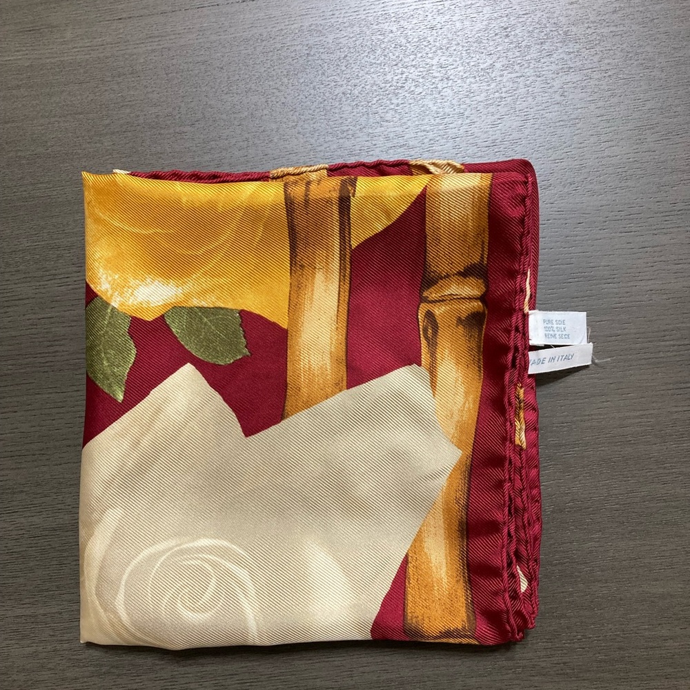 Vintage Dior Burgundy + Flower Pattern Silk Scarf - Picture 5 of 6